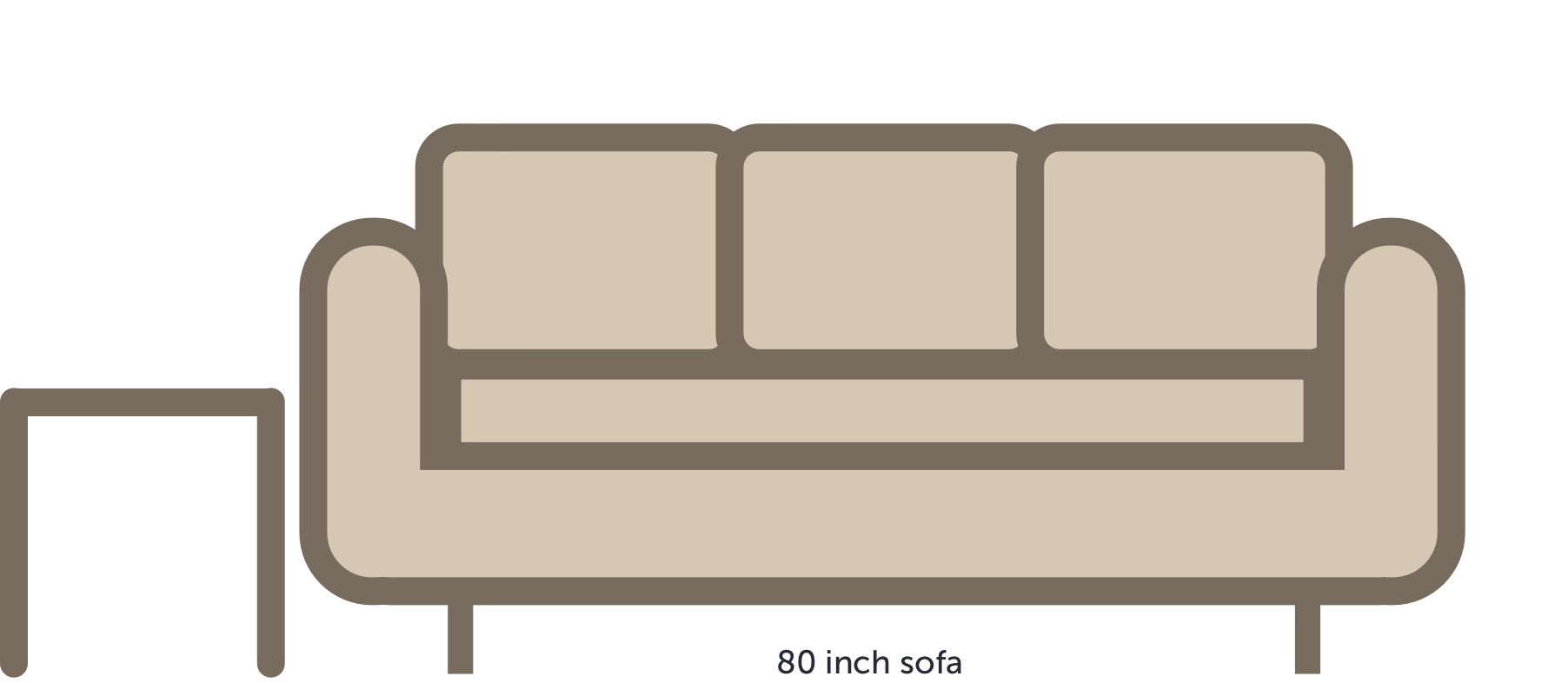 line drawing of a sofa, endtable, and a lamp